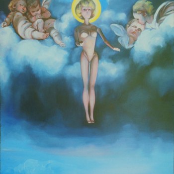 Oil painting of Barbie as Saint Barbara