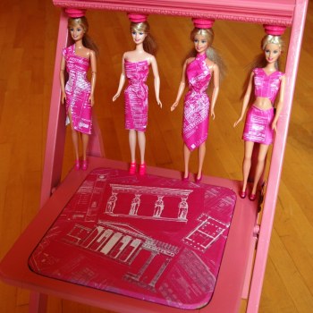 Acropolis Now: caryatid pink Barbie chair