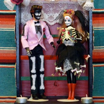 altered barbie and ken day of the dead bride and groom