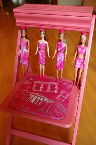 Acropolis Now: caryatid pink Barbie chair