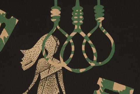 Suicide Barbie Silhouette III - paper bag collage