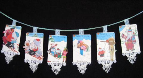 Banner made from collaged and combined Barbie and Babar cards